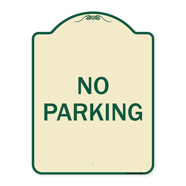 Designer Series Sign-No Parking, Tan & Green Heavy-Gauge Aluminum, 24" x 18", TG-1824-9947